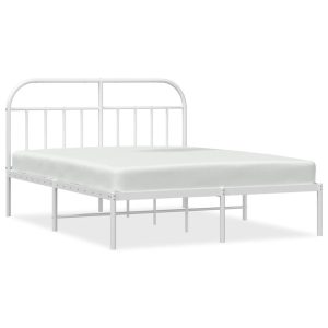Metalowa rama łóżka z wezgłowiem biała 183×213 cm 436750 Metalowa rama łóżka z wezgłowiem biała 183×213 cm 436750