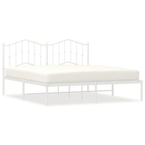 Metalowa rama łóżka z wezgłowiem biała 183×213 cm 458422 Metalowa rama łóżka z wezgłowiem biała 183×213 cm 458422