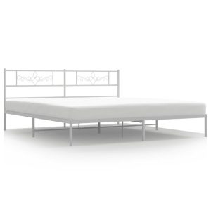Metalowa rama łóżka z wezgłowiem biała 183×213 cm 458545 Metalowa rama łóżka z wezgłowiem biała 183×213 cm 458545