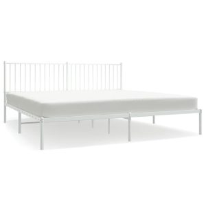 Metalowa rama łóżka z wezgłowiem biała 193×203 cm 458439 Metalowa rama łóżka z wezgłowiem biała 193×203 cm 458439