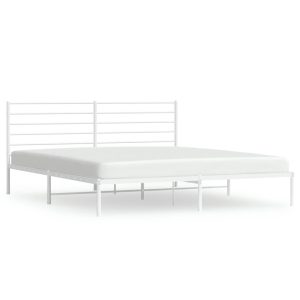 Metalowa rama łóżka z wezgłowiem biała 193×203 cm 458538 Metalowa rama łóżka z wezgłowiem biała 193×203 cm 458538