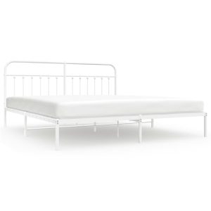 Metalowa rama łóżka z wezgłowiem biała 193×203 cm 458620 Metalowa rama łóżka z wezgłowiem biała 193×203 cm 458620