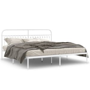 Metalowa rama łóżka z wezgłowiem biała 193×203 cm 458772 Metalowa rama łóżka z wezgłowiem biała 193×203 cm 458772