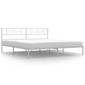 Metalowa rama łóżka z wezgłowiem biała 193×203 cm 458806 Metalowa rama łóżka z wezgłowiem biała 193×203 cm 458806
