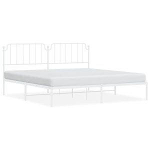 Metalowa rama łóżka z wezgłowiem biała 193×203 cm 458835 Metalowa rama łóżka z wezgłowiem biała 193×203 cm 458835