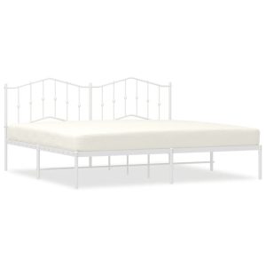 Metalowa rama łóżka z wezgłowiem biała 193×203 cm 458887 Metalowa rama łóżka z wezgłowiem biała 193×203 cm 458887