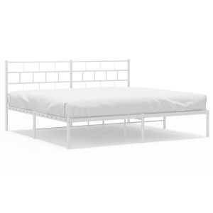 Metalowa rama łóżka z wezgłowiem biała 193×203 cm 459077 Metalowa rama łóżka z wezgłowiem biała 193×203 cm 459077