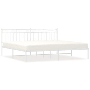 Metalowa rama łóżka z wezgłowiem biała 193×203 cm 434625 Metalowa rama łóżka z wezgłowiem biała 193×203 cm 434625