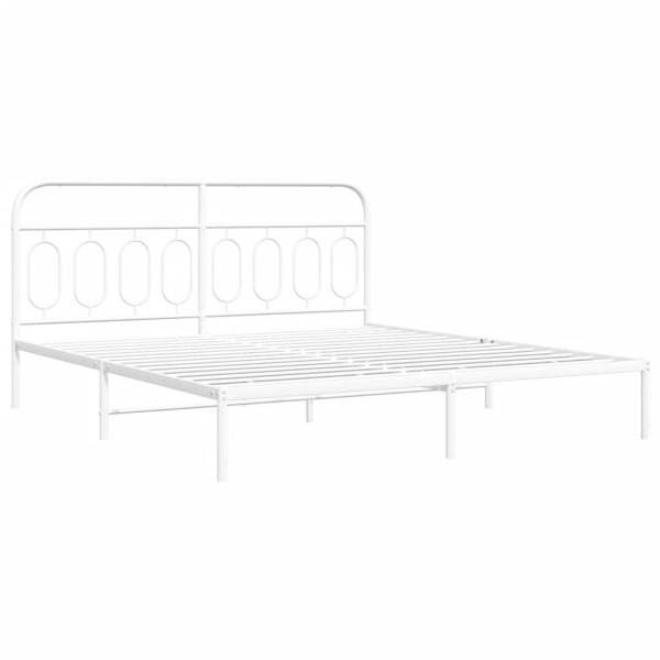 Metalowa rama łóżka z wezgłowiem biała 193x203 cm 459086