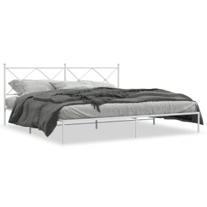 Metalowa rama łóżka z wezgłowiem biała 193×203 cm 459090 Metalowa rama łóżka z wezgłowiem biała 193×203 cm 459090