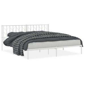 Metalowa rama łóżka z wezgłowiem biała 193×203 cm 459142 Metalowa rama łóżka z wezgłowiem biała 193×203 cm 459142