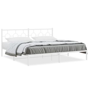 Metalowa rama łóżka z wezgłowiem biała 193×203 cm 459195 Metalowa rama łóżka z wezgłowiem biała 193×203 cm 459195