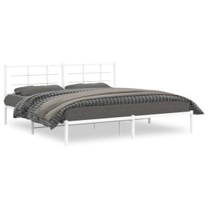 Metalowa rama łóżka z wezgłowiem biała 193×203 cm 459204 Metalowa rama łóżka z wezgłowiem biała 193×203 cm 459204