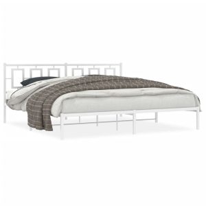 Metalowa rama łóżka z wezgłowiem biała 193×203 cm 435164 Metalowa rama łóżka z wezgłowiem biała 193×203 cm 435164