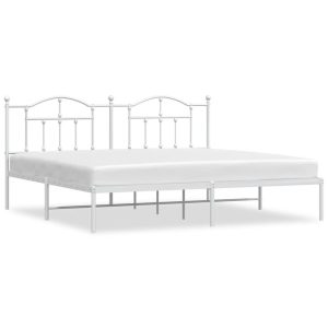 Metalowa rama łóżka z wezgłowiem biała 193×203 cm 434023 Metalowa rama łóżka z wezgłowiem biała 193×203 cm 434023