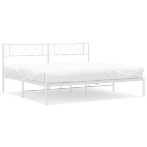 Metalowa rama łóżka z wezgłowiem biała 193×203 cm 435169 Metalowa rama łóżka z wezgłowiem biała 193×203 cm 435169