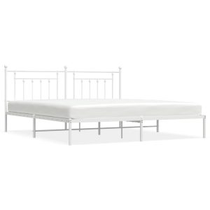 Metalowa rama łóżka z wezgłowiem biała 193×203 cm 435230 Metalowa rama łóżka z wezgłowiem biała 193×203 cm 435230