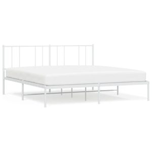 Metalowa rama łóżka z wezgłowiem biała 193×203 cm 435680 Metalowa rama łóżka z wezgłowiem biała 193×203 cm 435680