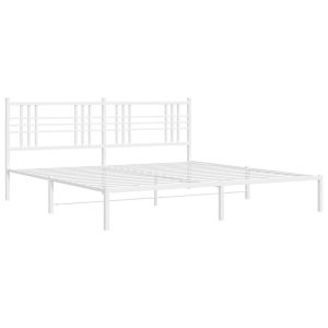 Metalowa rama łóżka z wezgłowiem biała 193×203 cm 435764 Metalowa rama łóżka z wezgłowiem biała 193×203 cm 435764