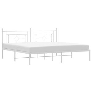 Metalowa rama łóżka z wezgłowiem biała 193×203 cm 435900 Metalowa rama łóżka z wezgłowiem biała 193×203 cm 435900