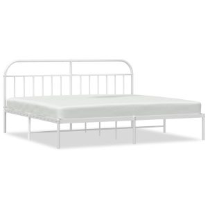 Metalowa rama łóżka z wezgłowiem biała 193×203 cm 436726 Metalowa rama łóżka z wezgłowiem biała 193×203 cm 436726