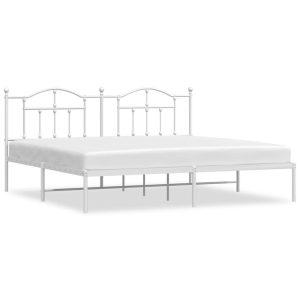 Metalowa rama łóżka z wezgłowiem biała 200×200 cm 433999 Metalowa rama łóżka z wezgłowiem biała 200×200 cm 433999