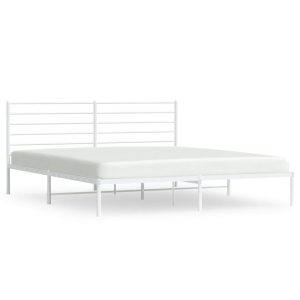 Metalowa rama łóżka z wezgłowiem biała 200×200 cm 458809 Metalowa rama łóżka z wezgłowiem biała 200×200 cm 458809