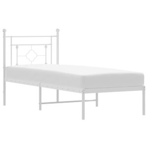 Metalowa rama łóżka z wezgłowiem, biała, 80×200 cm 435868 Metalowa rama łóżka z wezgłowiem, biała, 80×200 cm 435868
