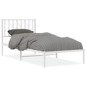 Metalowa rama łóżka z wezgłowiem biała 90×190 cm 459030 Metalowa rama łóżka z wezgłowiem biała 90×190 cm 459030