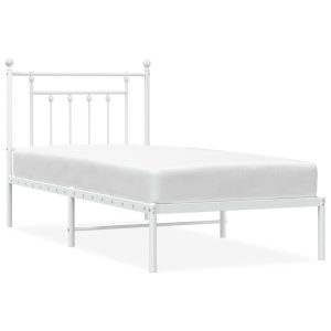 Metalowa rama łóżka z wezgłowiem biała 90×190 cm 435295 Metalowa rama łóżka z wezgłowiem biała 90×190 cm 435295