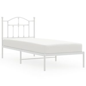 Metalowa rama łóżka z wezgłowiem biała 90×200 cm 434039 Metalowa rama łóżka z wezgłowiem biała 90×200 cm 434039