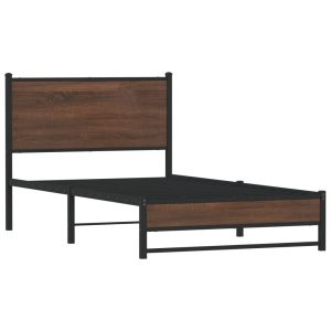 Metalowa rama łóżka z wezgłowiem brązowy dąb 100×200 cm 435101 Metalowa rama łóżka z wezgłowiem brązowy dąb 100×200 cm 435101