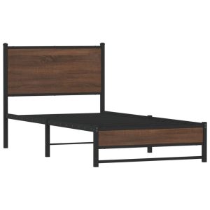 Metalowa rama łóżka z wezgłowiem brązowy dąb 75×190 cm 435345 Metalowa rama łóżka z wezgłowiem brązowy dąb 75×190 cm 435345