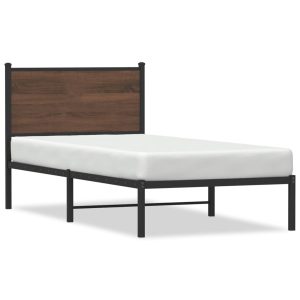 Metalowa rama łóżka z wezgłowiem, brązowy dąb, 90×200 cm 435131 Metalowa rama łóżka z wezgłowiem, brązowy dąb, 90×200 cm 435131