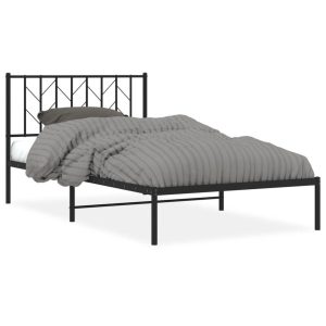 Metalowa rama łóżka z wezgłowiem czarna 107×203 cm 459069