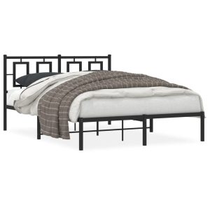 Metalowa rama łóżka z wezgłowiem czarna 135×190 cm 435103 Metalowa rama łóżka z wezgłowiem czarna 135×190 cm 435103
