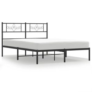 Metalowa rama łóżka z wezgłowiem czarna 135×190 cm 458841 Metalowa rama łóżka z wezgłowiem czarna 135×190 cm 458841