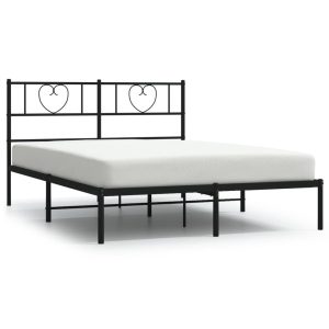 Metalowa rama łóżka z wezgłowiem czarna 135×190 cm 458883 Metalowa rama łóżka z wezgłowiem czarna 135×190 cm 458883
