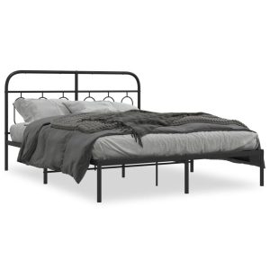 Metalowa rama łóżka z wezgłowiem czarna 135×190 cm 459232 Metalowa rama łóżka z wezgłowiem czarna 135×190 cm 459232