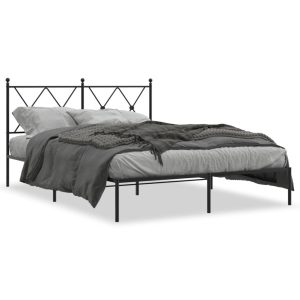 Metalowa rama łóżka z wezgłowiem czarna 135×190 cm 459267 Metalowa rama łóżka z wezgłowiem czarna 135×190 cm 459267