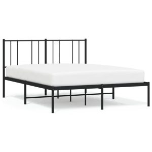 Metalowa rama łóżka z wezgłowiem czarna 135×190 cm 435802 Metalowa rama łóżka z wezgłowiem czarna 135×190 cm 435802