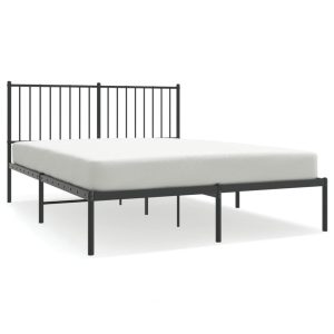 Metalowa rama łóżka z wezgłowiem czarna 135×190 cm 458767 Metalowa rama łóżka z wezgłowiem czarna 135×190 cm 458767