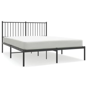 Metalowa rama łóżka z wezgłowiem czarna, 140×200 cm 458467 Metalowa rama łóżka z wezgłowiem czarna, 140×200 cm 458467