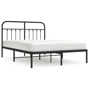 Metalowa rama łóżka z wezgłowiem czarna, 140×200 cm 458645 Metalowa rama łóżka z wezgłowiem czarna, 140×200 cm 458645