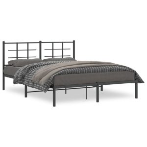 Metalowa rama łóżka z wezgłowiem, czarna, 150×200 cm 436736 Metalowa rama łóżka z wezgłowiem, czarna, 150×200 cm 436736