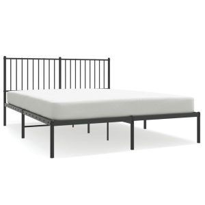 Metalowa rama łóżka z wezgłowiem, czarna, 150×200 cm 458805 Metalowa rama łóżka z wezgłowiem, czarna, 150×200 cm 458805