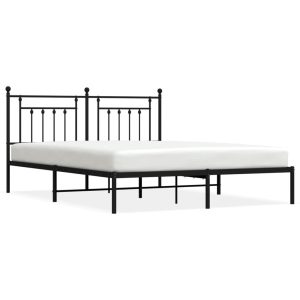 Metalowa rama łóżka z wezgłowiem, czarna, 160×200 cm 435292 Metalowa rama łóżka z wezgłowiem, czarna, 160×200 cm 435292