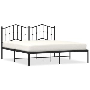 Metalowa rama łóżka z wezgłowiem czarna 160×200 cm 458757 Metalowa rama łóżka z wezgłowiem czarna 160×200 cm 458757
