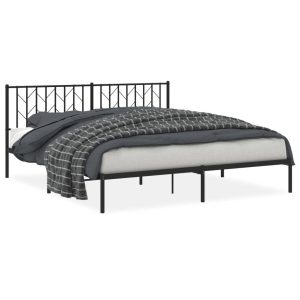 Metalowa rama łóżka z wezgłowiem czarna 183×213 cm 459138 Metalowa rama łóżka z wezgłowiem czarna 183×213 cm 459138