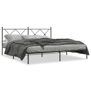 Metalowa rama łóżka z wezgłowiem czarna 183×213 cm 459148 Metalowa rama łóżka z wezgłowiem czarna 183×213 cm 459148